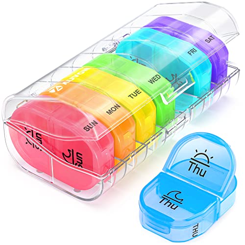 AUVON Pill Box 2 Times a Day - Compact and Portable Weekly Pill Organizer AM PM with 7 Daily Pocket Case