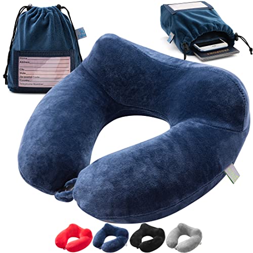 Extra-Soft Inflatable Travel Neck Pillow with Carrying Pouch