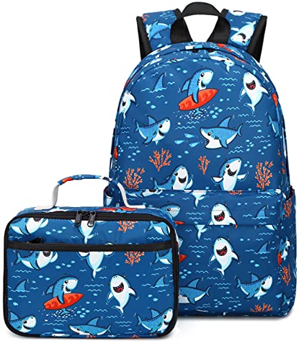 CAMTOP Kids Backpack with Lunch Box, Shark School Bookbag Set