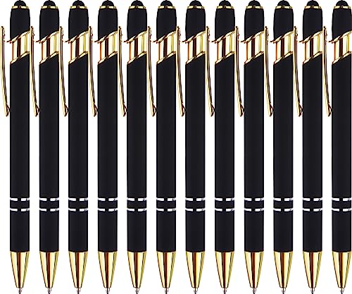 Stylish and Functional Black Gold Ballpoint Pens with Stylus Tip