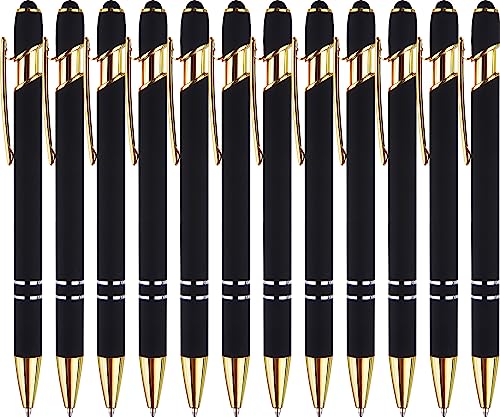 Stylish and Functional Black Gold Ballpoint Pens with Stylus Tip