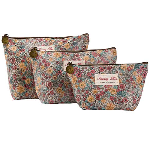 HOYOFO Cosmetic Bags - Floral Organizer Bag, Beige Flower