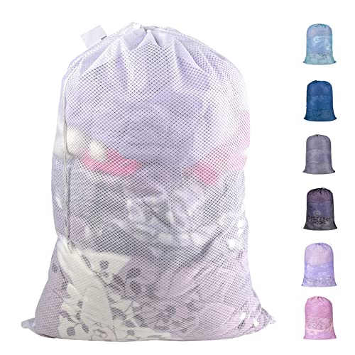 Large Mesh Laundry Bag with ID Tag and Drawstring Closure