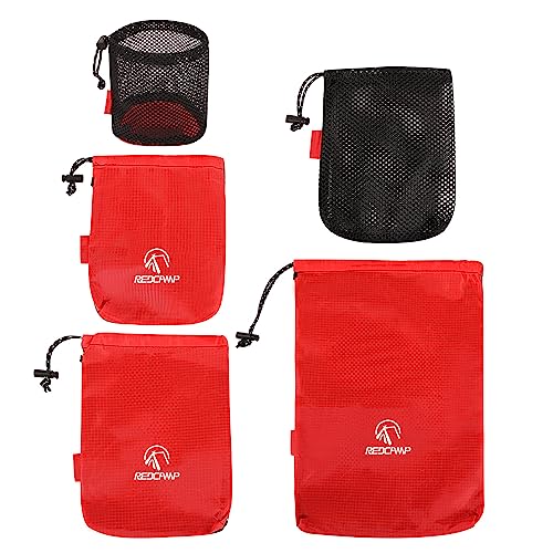 BINGONE Set of 5 Waterproof Drawstring Bag PE Plastic Folding Sport Home  Travel Storage Use, Medium