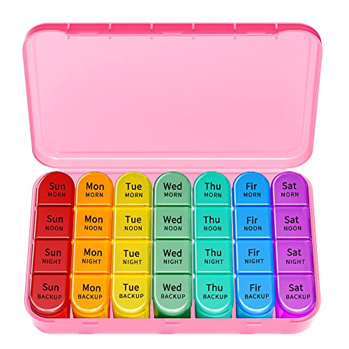 Large Weekly Pill Organizer with Big Compartments (Pink)