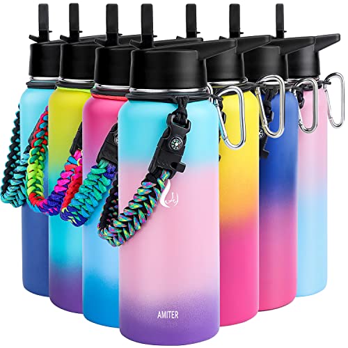 AMITER Stainless Steel Water Bottle with Paracord Handle