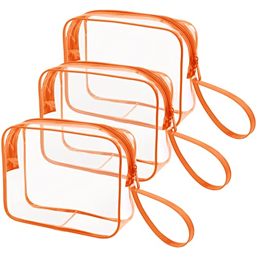 CGBE Clear Makeup Bag, TSA Approved Travel Toiletry Bag (Orange)