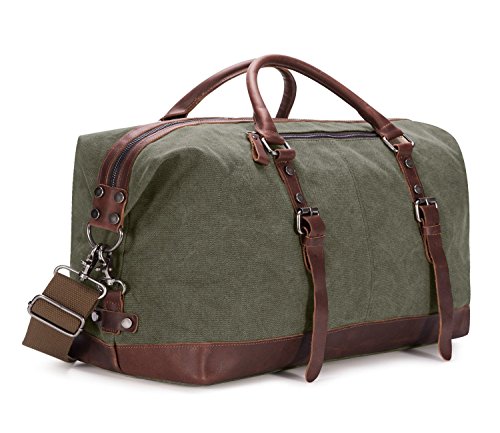 BAOSHA Oversized Canvas PU Leather Travel Tote Duffel Bag Weekender Overnight Bag