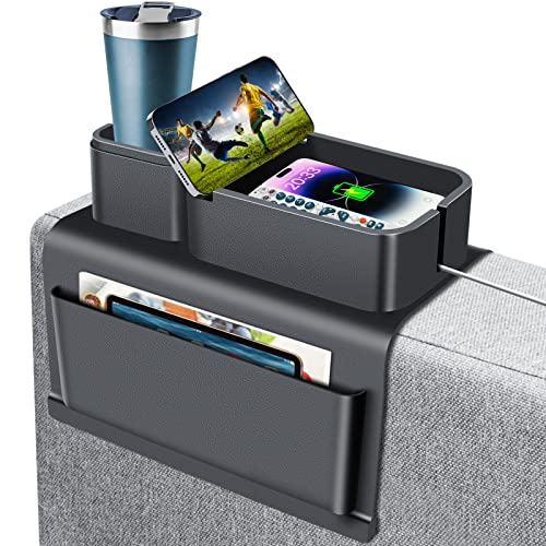 Silicone Sofa Armrest Tray with Side Pockets