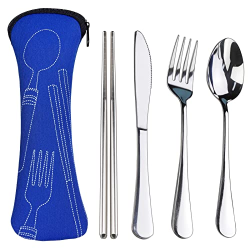 Sophico Travel Utensils Set for Camping and Kids Lunch Box, Stainless Steel  Fork and Spoon, Knife Silverware Flatware Sets with Silicone Case 