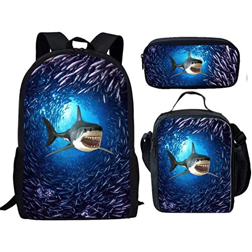 Shark Print School Bag Set for Boys 4-6