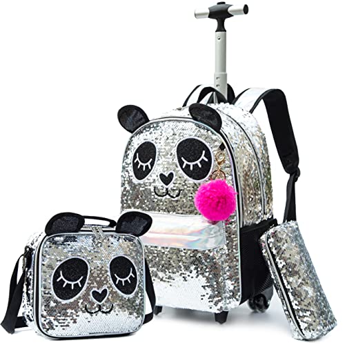 Cute Panda Girls Rolling Backpack