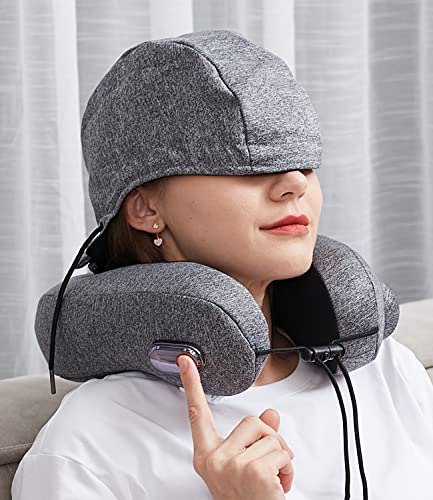 JXP Inflatable Travel Neck Pillow with Removable Hood