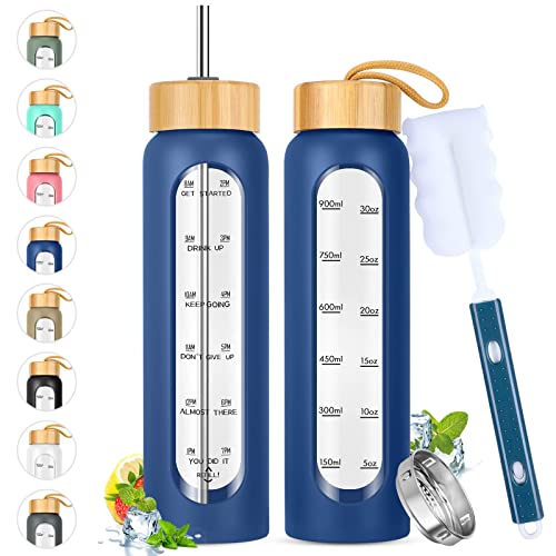 SipZest Glass Water Bottle with Straw - Motivational Tumbler