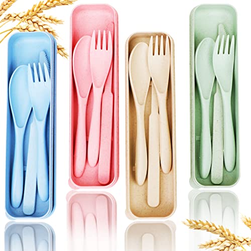 Travel Utensils with Case 4 Sets Reusable Utensils Set with Case Portable  Cutlery Set Knives Fork and Spoon Set for Lunch Box Accessories Camping  Utensil Set Flatware Sets for Outdoor