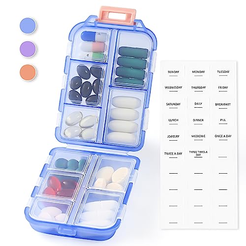 Small 10 Grid Travel Pill Organizer - Blue