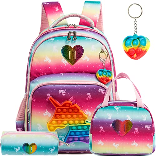 Unicorn Backpack for Girls with Lunch Box and Pencil Case