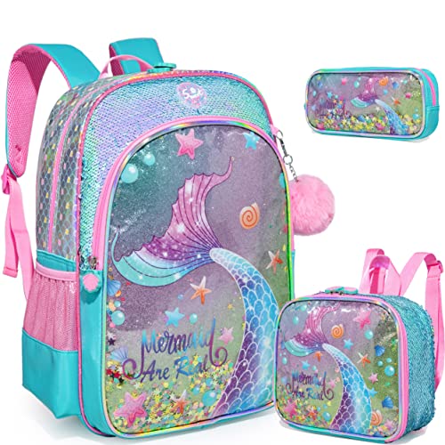 Mermaid Backpack for Girls Kids School