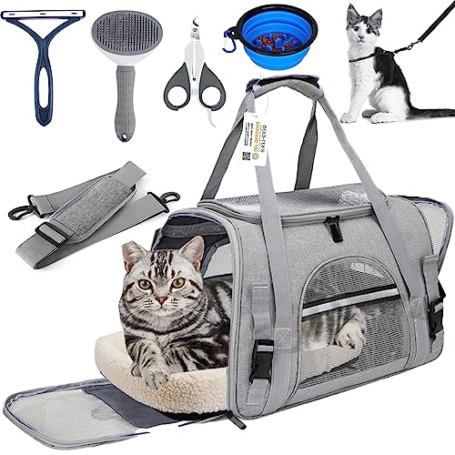 Pawaii Airline Approved Cat Carrier, Cat Carrier with ID Tag, Collapsible Pet Travel Carrier, Foldable, Protable, Travel Friendl