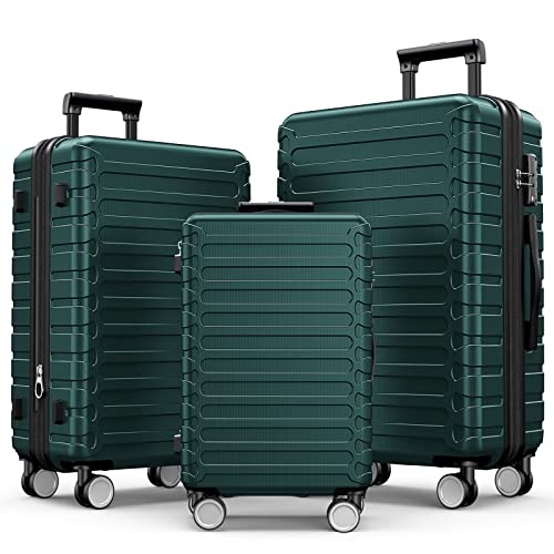 Expandable ABS Hardshell 3pcs Clearance Luggage Hardside Lightweight Durable Suitcase sets Spinner Wheels Suitcase with TSA Lock (Dark Green)