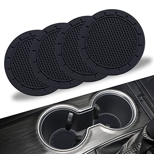 JUSTTOP Car Cup Holder Coaster - Black PVC Coasters for Car Interior