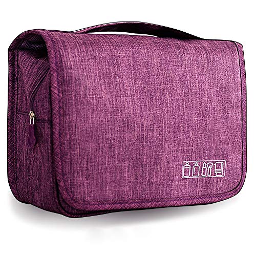 Portable Hanging Toiletry Bag with Hook & Pockets (Purple)