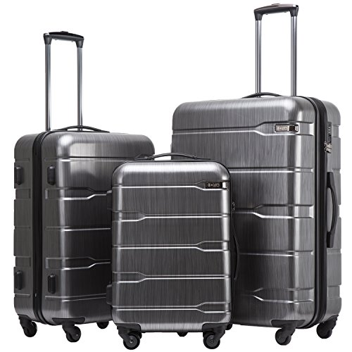 Coolife Expandable 3 Piece Sets Spinner Suitcase