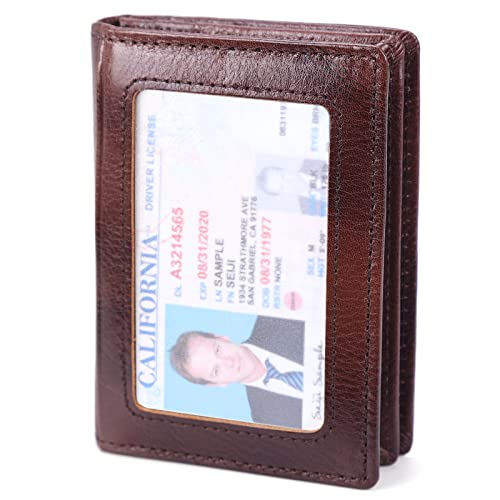 Slim Leather Bifold Wallet - RFID Blocking, Compact Size