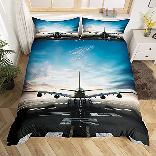 Airplane Duvet Cover Queen Blue Sky Aviation