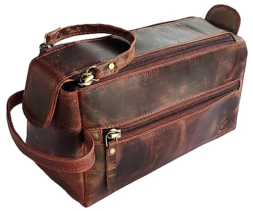 RUSTIC TOWN Leather Toiletry Bag for Men - Walnut Brown