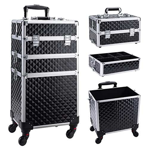 FRENESSA 3-in-1 Rolling Makeup Train Case - Stylish and Portable Cosmetic Trolley