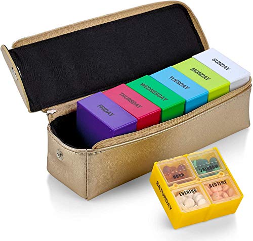 Gold Leather Weekly Pill Organizer