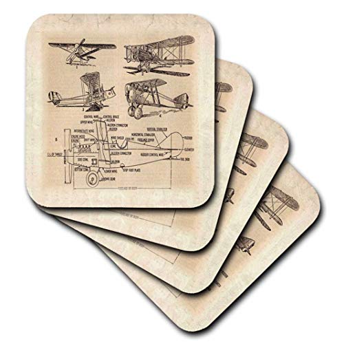 3dRose Airplane Sketch Soft Coasters