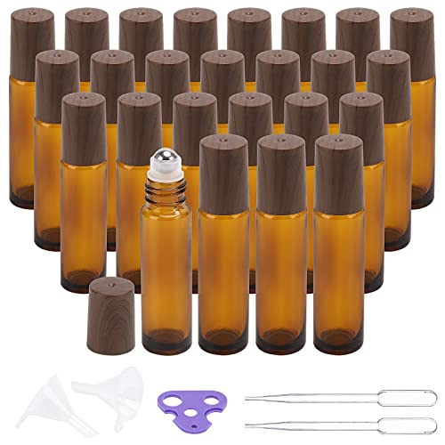 Tbestmax 25 Pack Amber Glass Essential Oil Roller Bottles with Stainless Steel Ball
