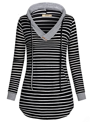 Miusey Womens Striped Hooded Blouses
