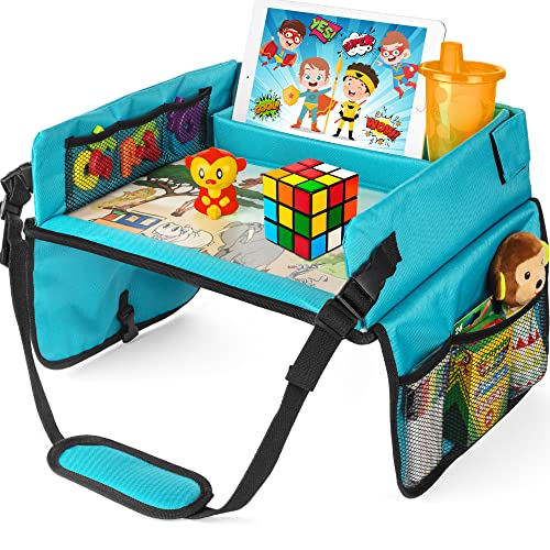 Lusso Gear Kids Travel Tray with Dry Erase Board, Road Trip Essentials  Kids, No-Drop Tablet Holder, Lap Desk, Cup Holder, Toddler Toy Storage,  Fits