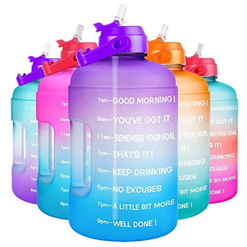 QuiFit 1 Gallon Water Bottle - Motivational Time Marker Leak-Proof BPA Free Reusable Gym Sports Outdoor Large Capacity