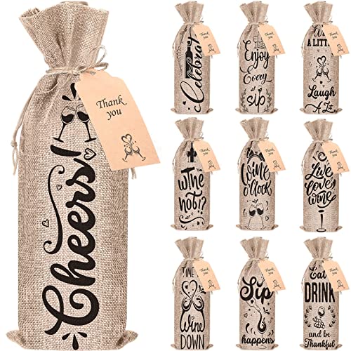 Linen Wine Gift Bag - 10 Pieces for Valentine Christmas Wedding Birthday Party
