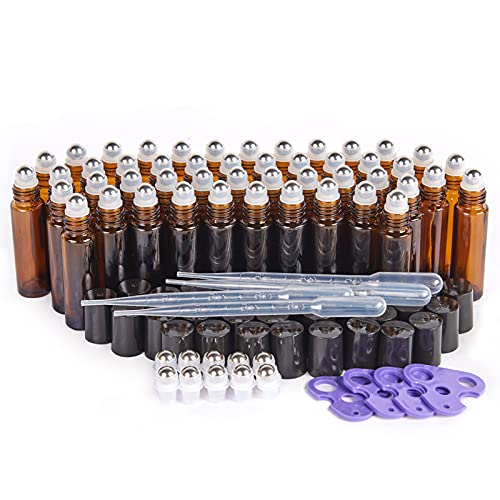 Amber Glass Roller Bottles - 48 Pack