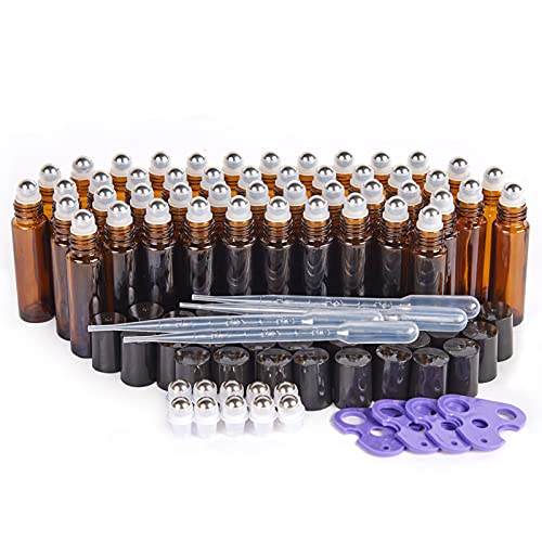 Amber Glass Roller Bottles - 48 Pack