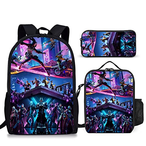 3Pcs Backpack Sets Lightweight Bookbag Laptop Backpack Lunch Box Pencil Case Game Durable Daypack Travel Bags