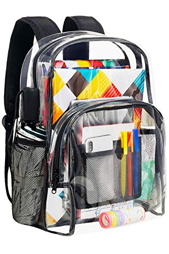 Clear Backpack with Reinforced Straps & Large Capacity - Black