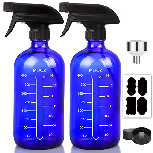 16oz Cobalt Blue Glass Spray Bottles with Measurements