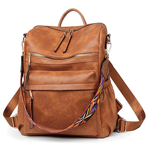 Fashion Leather Designer Backpack Purse with Colorful Strap