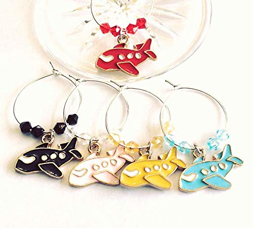 Airplane Wine Charms - Set of 5 Glass Identifiers