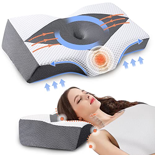 Neck Pillows for Pain Relief Sleeping, Heated Memory Foam Cervical Neck  Pillow with USB Graphene Heating and Magnetic for Stiff Neck Pain Relief,  Neck Support Pillow Bolster Pillow for Bed (Grey)