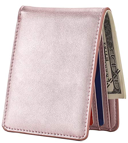 Slim Front Pocket Wallet with RFID Blocking - Rose Gold
