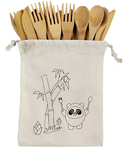 Bamboo Silverware Set - 18PCS Cutlery for Traveling
