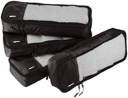 Amazon Basics 4 Piece Packing Travel Organizer Cubes Set - Slim, Black