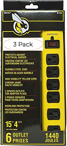 Yellow Jacket Metal Surge Protector Strip with 6 Outlets